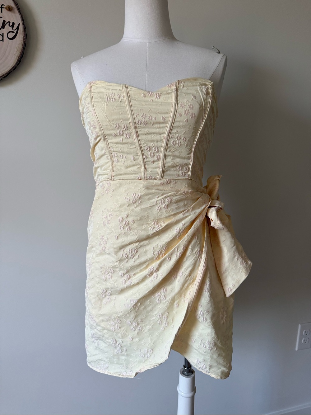 Storia Strapless Wrap Mini Dress in Pale Gold